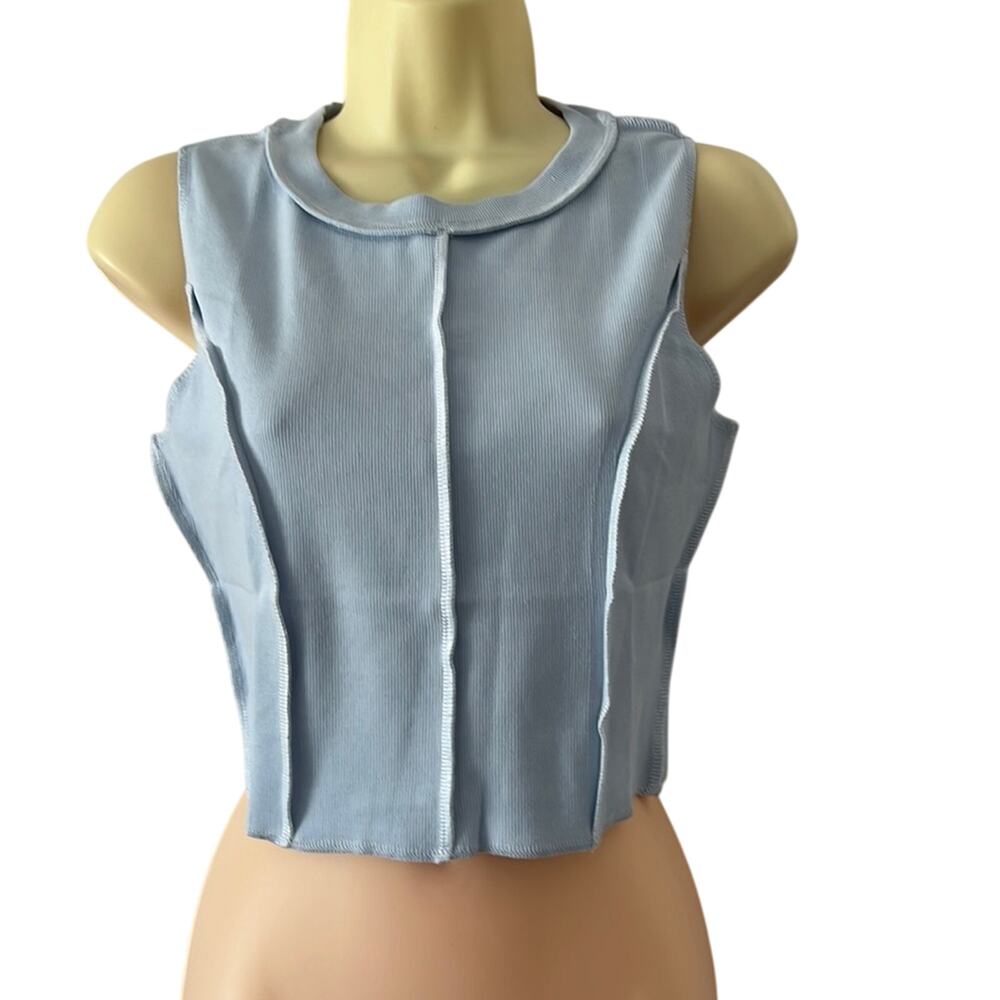 Zesica Blue Ribbed Knit Sleeveless Crop Top Tank Top Size Medium Summer
